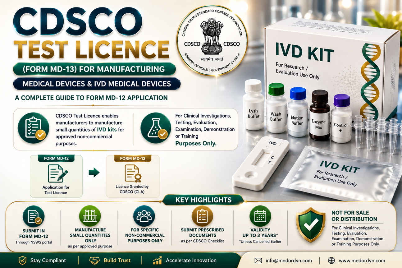 CDSCO Test License (Form MD-13) for Medical Devices and In Vitro Diagnostic (IVD) Devices: A Complete Guide to Form MD-12 Application